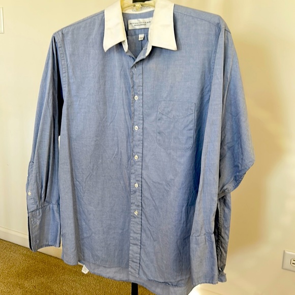 PeterboroughRow Men’s Oxford dress shirt blue w/white collar 17-1/2, 33 cufflink - Picture 3 of 5